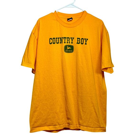 Vintage John Deere Tractors Men's XL Spell Out Country Boy T-Shirt Yellow Cotton - Picture 1 of 4